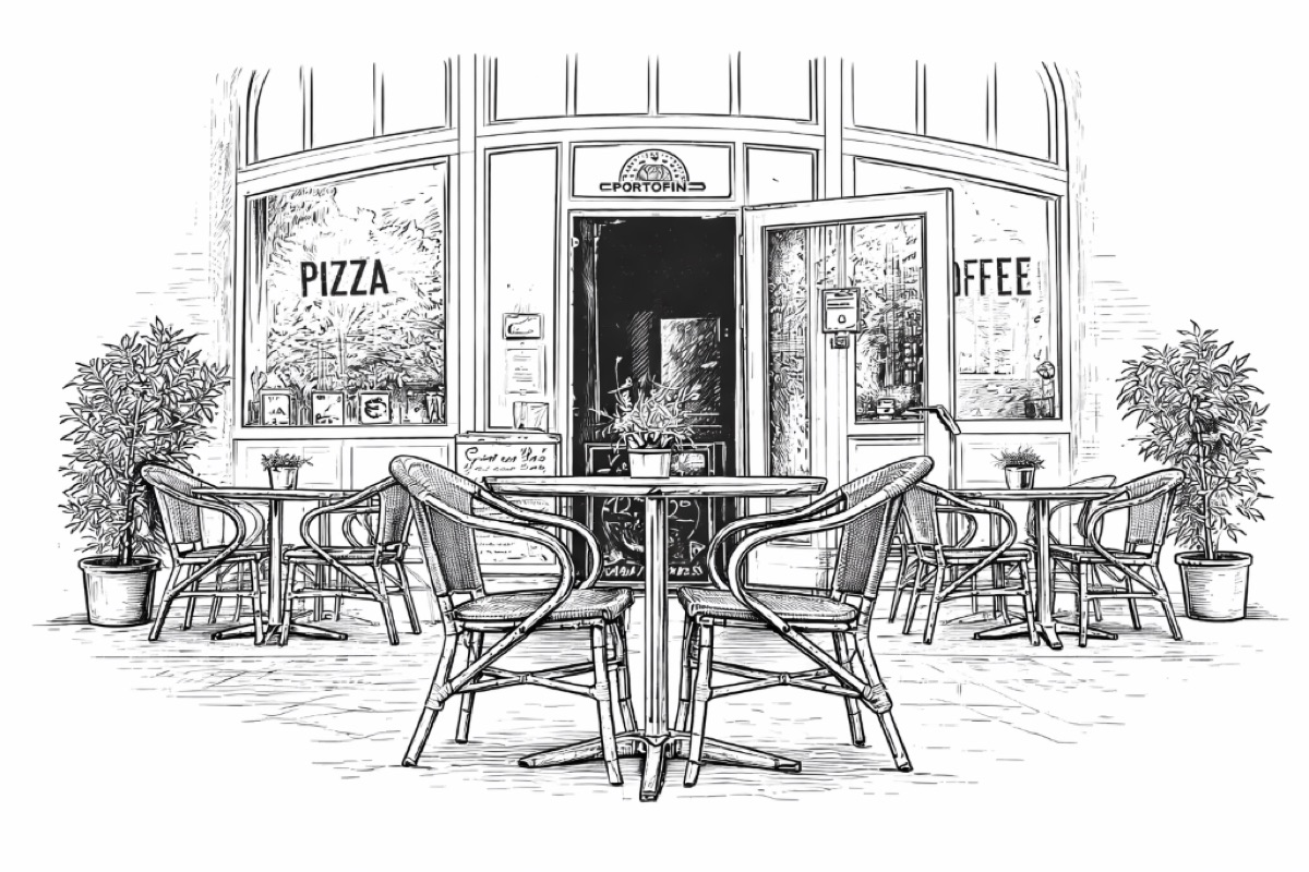 Eingang der Pizzeria Portofino in der Lübecker Altstadt – authentische neapolitanische Pizzeria mit Holzsteinofen und Hinterhof-Terrasse