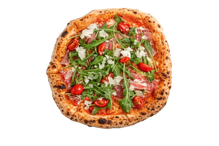 Pizza Bresaola mit Büffelmozzarella, Rucola und Bresaola aus dem Steinofen – Pizzeria Portofino Lübeck